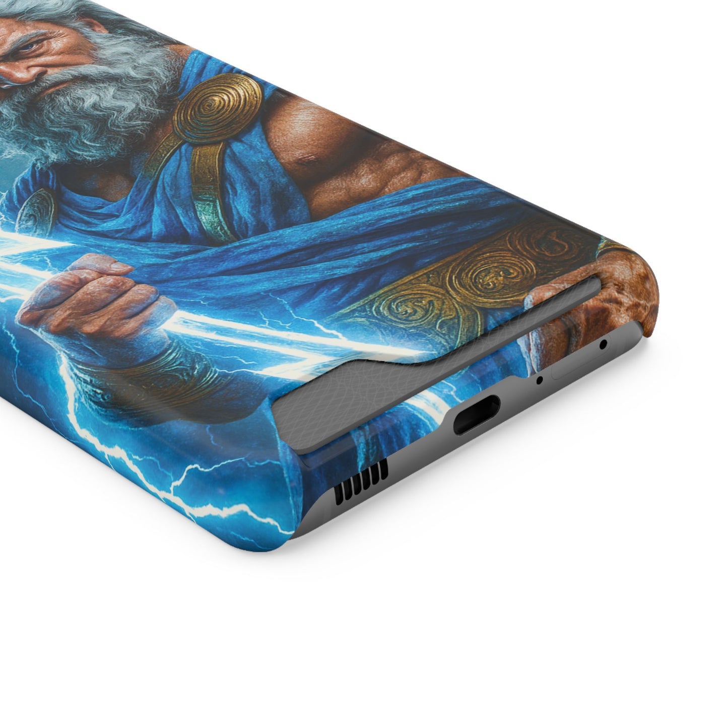 Zeus Lightning Phone Case with Card Holder — Mythic God Armor Design