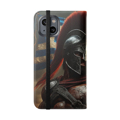 Spartan pride Flip Phone Case - Leather Wallet Flip Case with Greek Flag Design