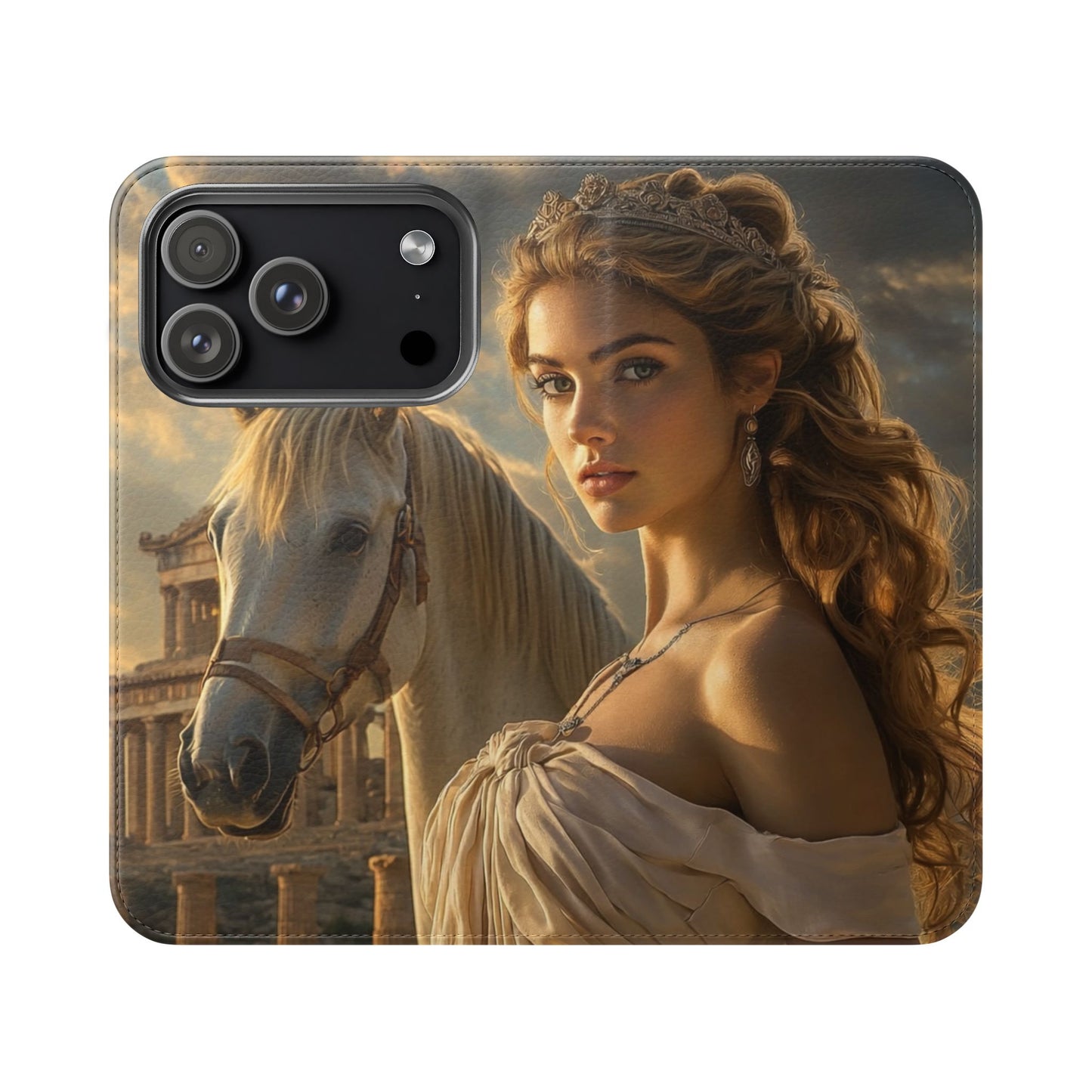 Roman Goddess Horse Portrait Flip Case — Vintage Mythic Phone Wallet