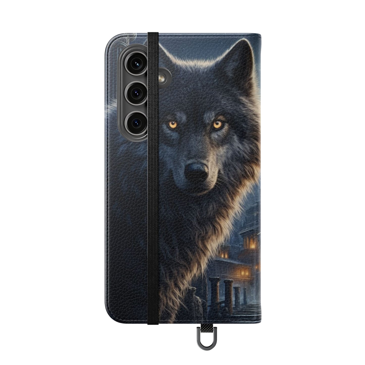 Wolf at Moonlit Ruins Flip Case — Mystical Nightscape Phone Wallet