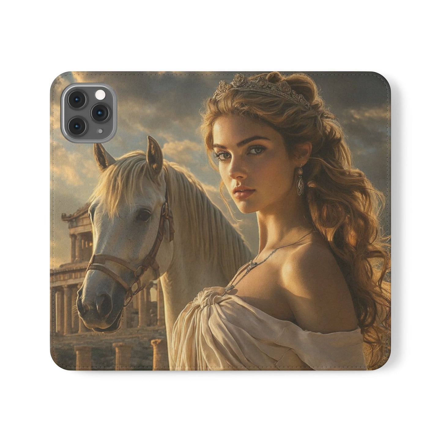 Roman Goddess Horse Portrait Flip Case — Vintage Mythic Phone Wallet