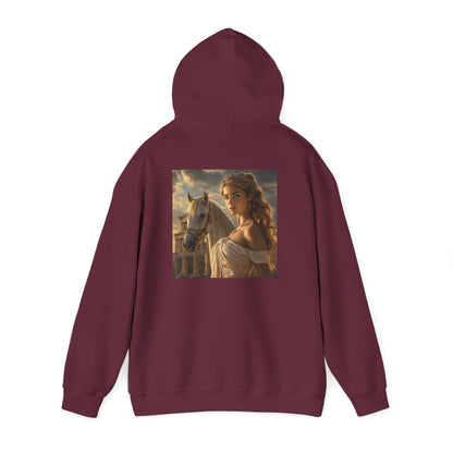 Grecian Muse Hoodie — Romantic Woman & Horse Print Pullover