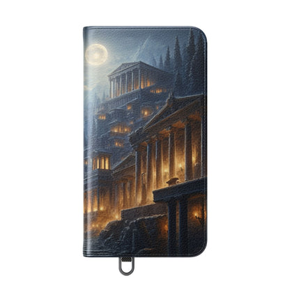 Wolf at Moonlit Ruins Flip Case — Mystical Nightscape Phone Wallet