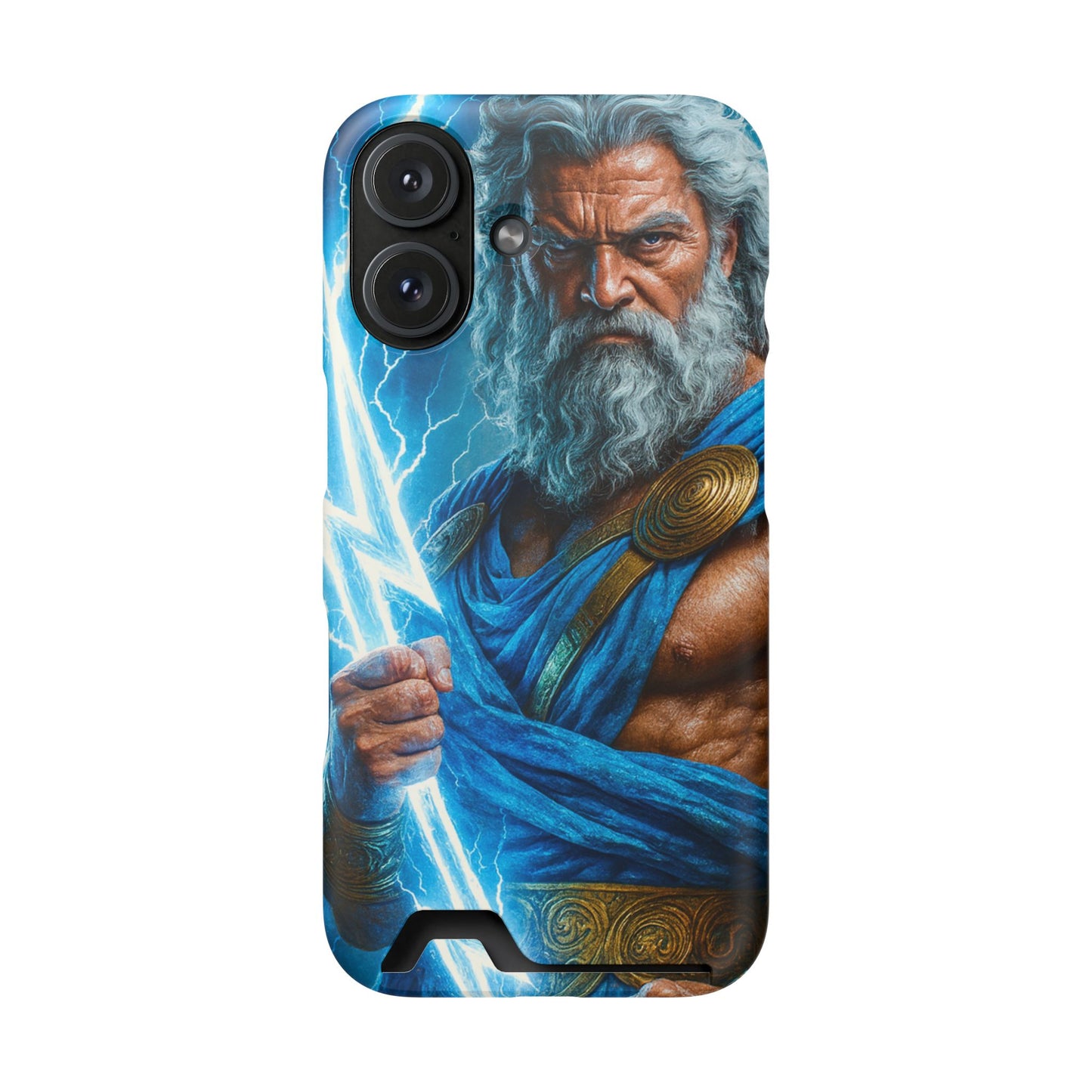 Zeus Lightning Phone Case with Card Holder — Mythic God Armor Design