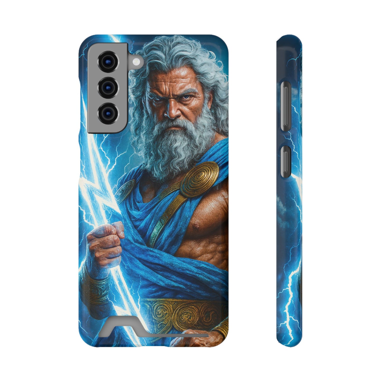 Zeus Lightning Phone Case with Card Holder — Mythic God Armor Design