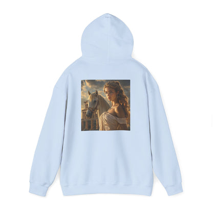 Grecian Muse Hoodie — Romantic Woman & Horse Print Pullover