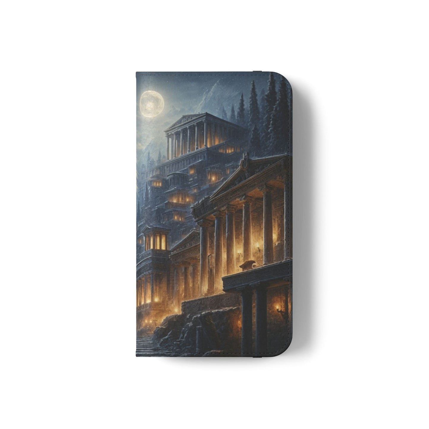 Wolf at Moonlit Ruins Flip Case — Mystical Nightscape Phone Wallet