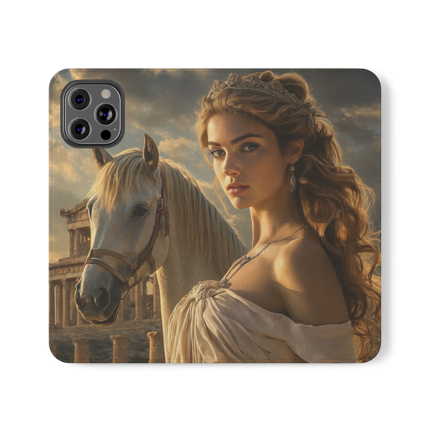 Roman Goddess Horse Portrait Flip Case — Vintage Mythic Phone Wallet