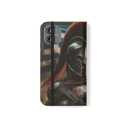 Spartan pride Flip Phone Case - Leather Wallet Flip Case with Greek Flag Design