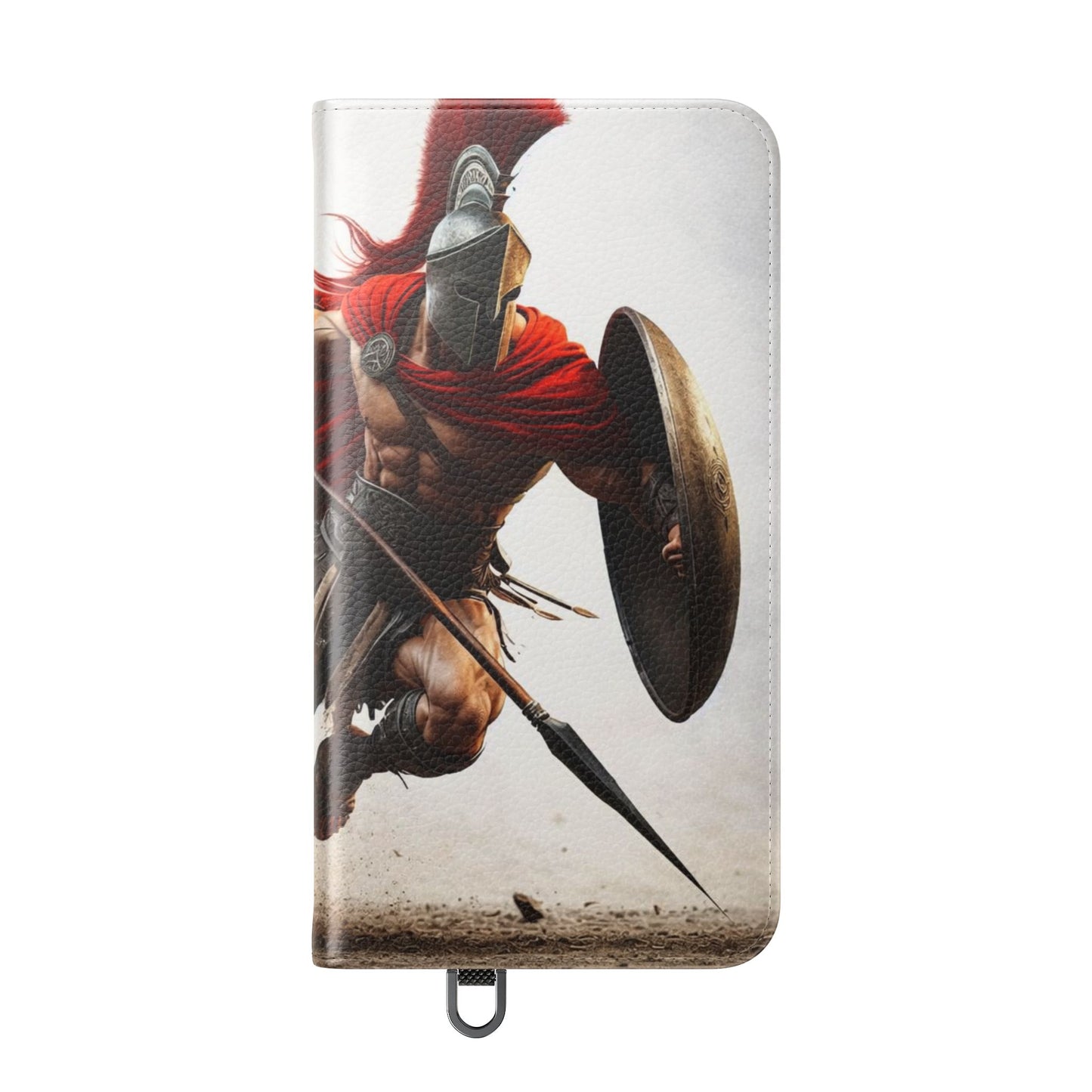 Spartan Warrior Flip Phone Case - Leather Wallet Folio with Red Cape Battle Design