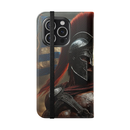 Spartan pride Flip Phone Case - Leather Wallet Flip Case with Greek Flag Design