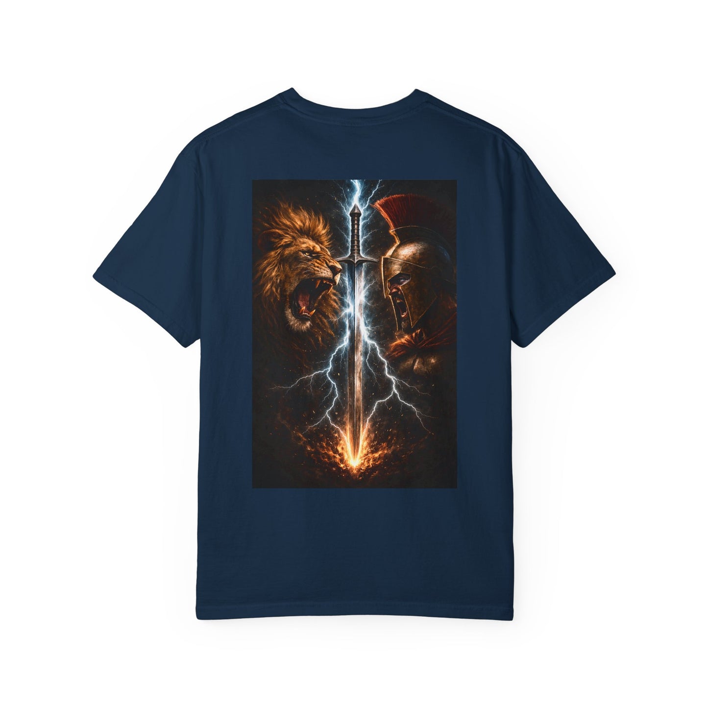 Lion vs Spartan Lightning Graphic T-Shirt