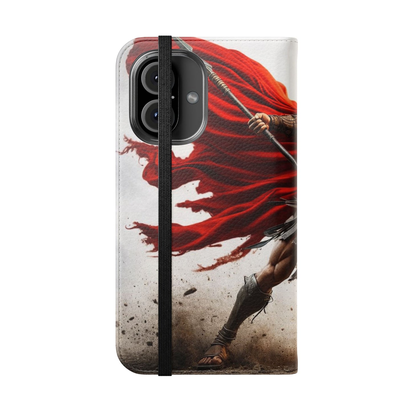 Spartan Warrior Flip Phone Case - Leather Wallet Folio with Red Cape Battle Design