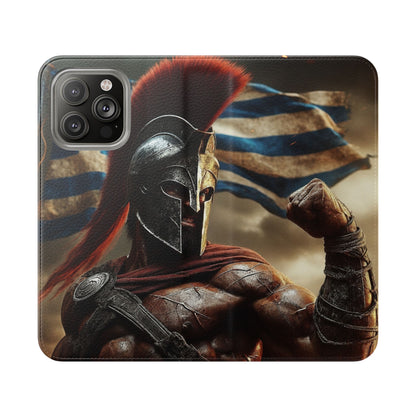Spartan pride Flip Phone Case - Leather Wallet Flip Case with Greek Flag Design