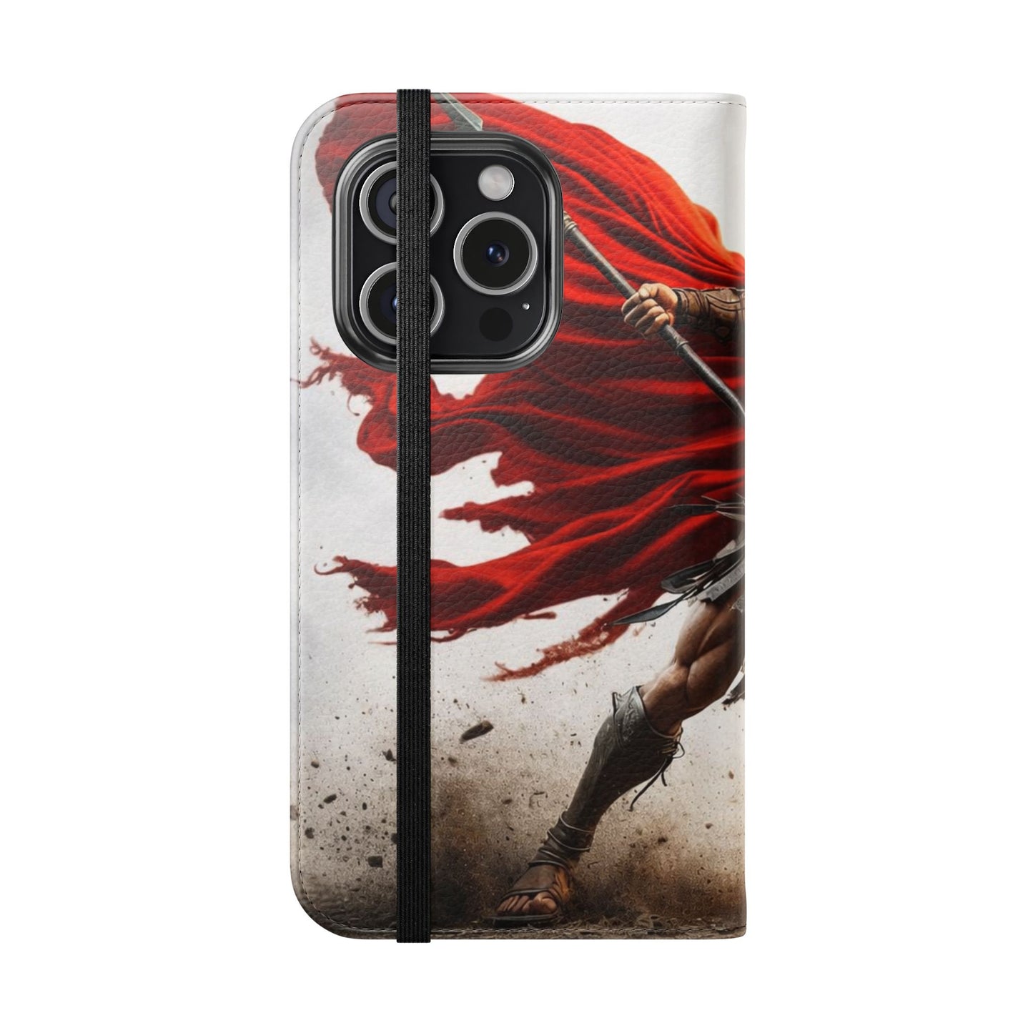 Spartan Warrior Flip Phone Case - Leather Wallet Folio with Red Cape Battle Design