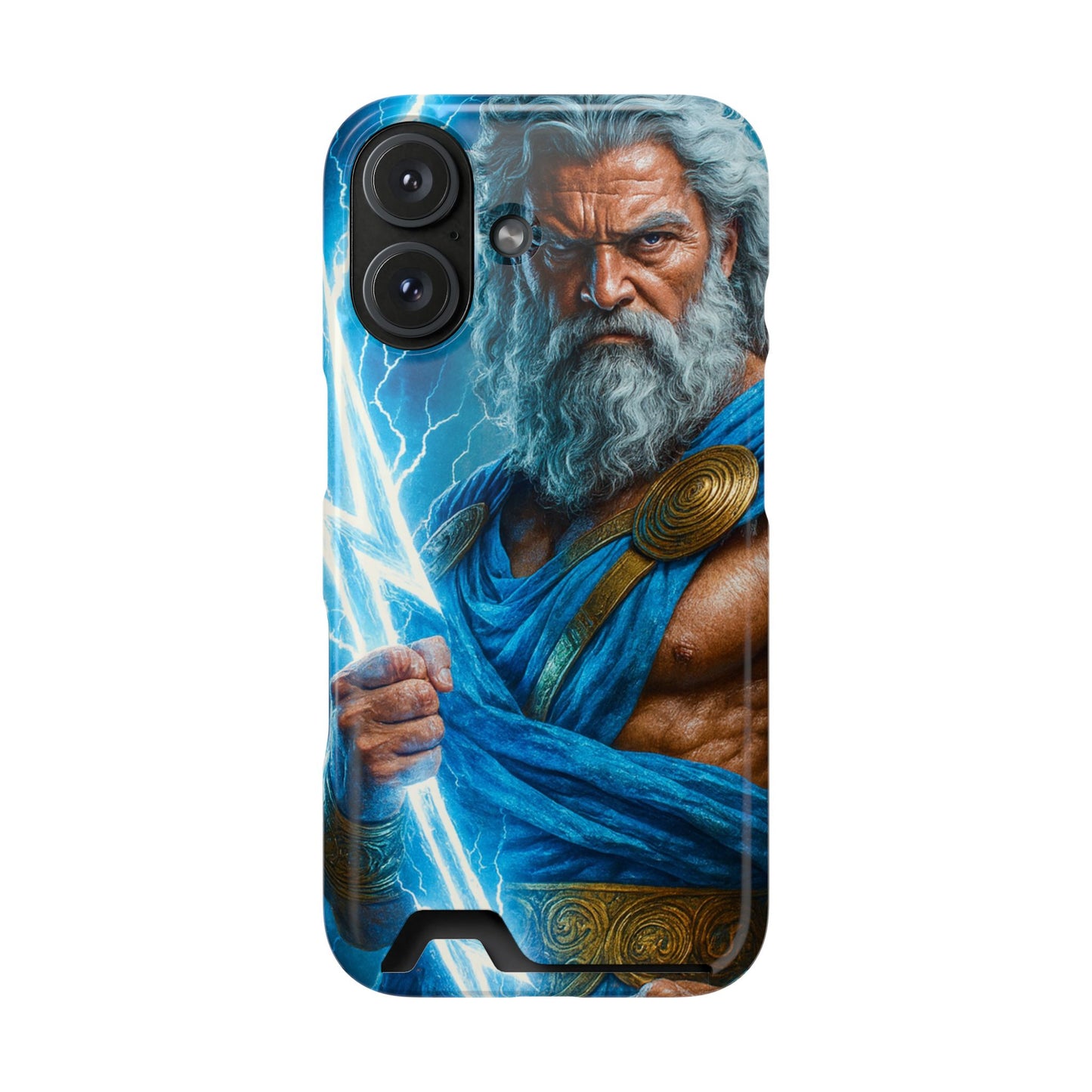 Zeus Lightning Phone Case with Card Holder — Mythic God Armor Design