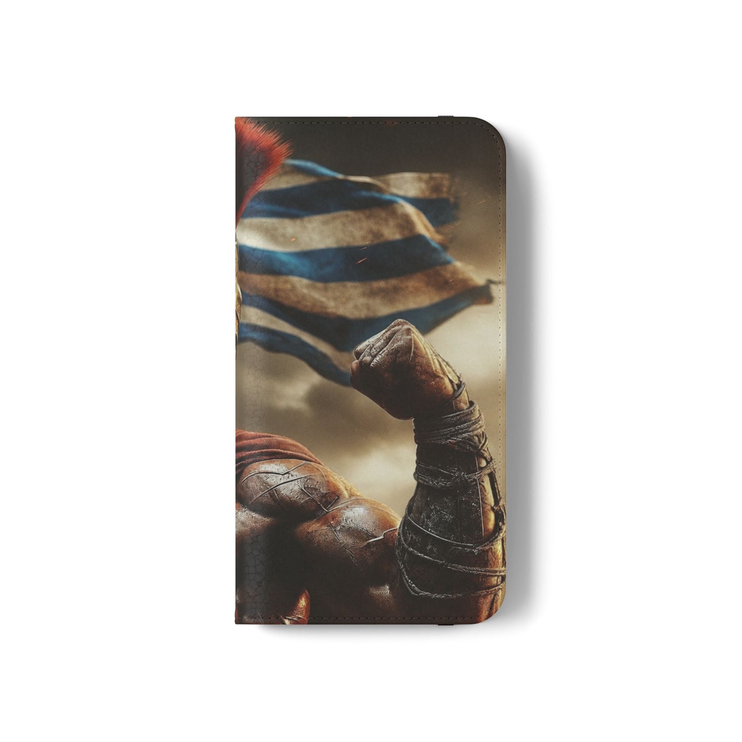 Spartan pride Flip Phone Case - Leather Wallet Flip Case with Greek Flag Design