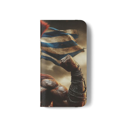 Spartan pride Flip Phone Case - Leather Wallet Flip Case with Greek Flag Design