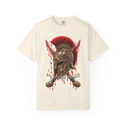 Spartan Helmet & Swords T-Shirt — 'Molon Labe' Blood-Drip Warrior Tee