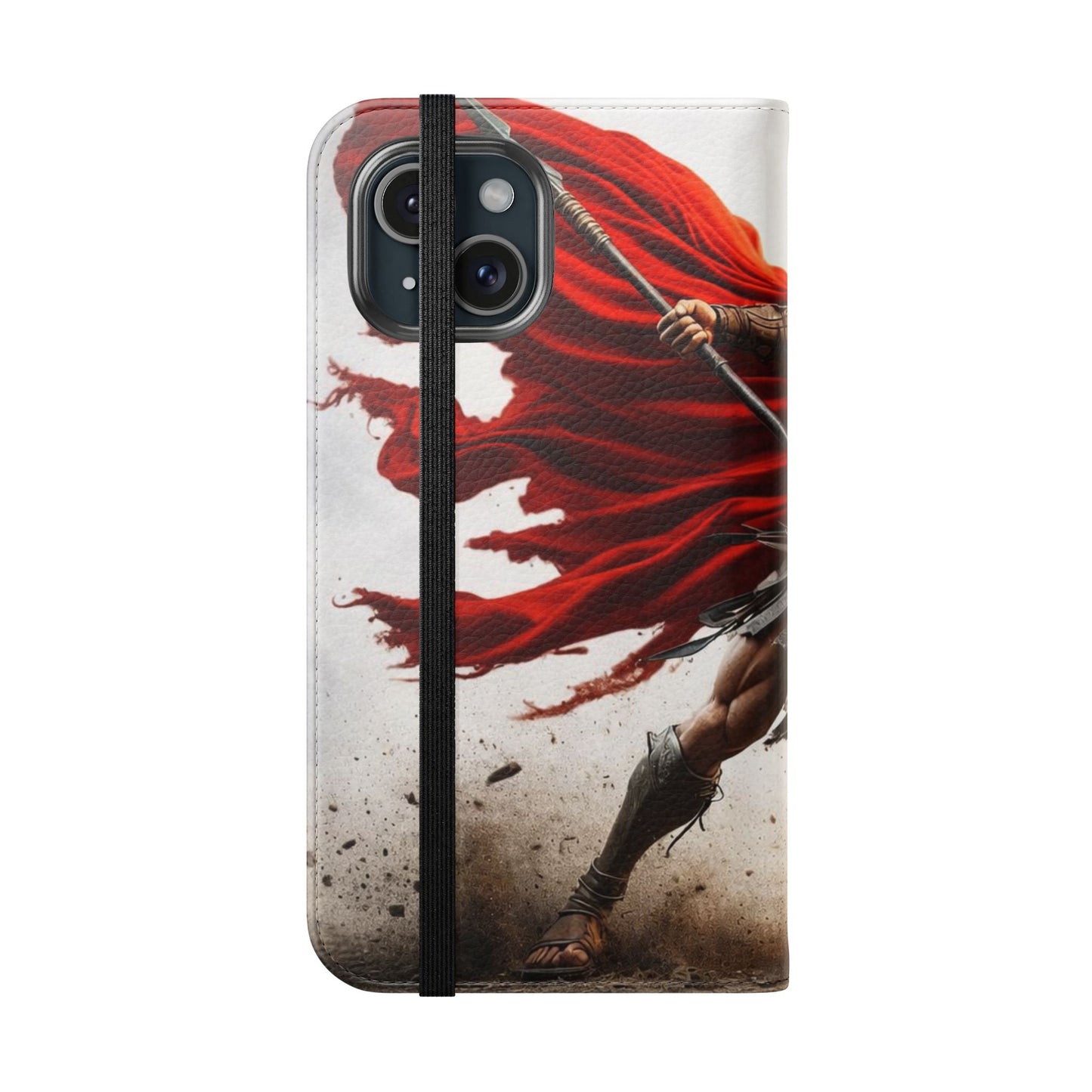 Spartan Warrior Flip Phone Case - Leather Wallet Folio with Red Cape Battle Design