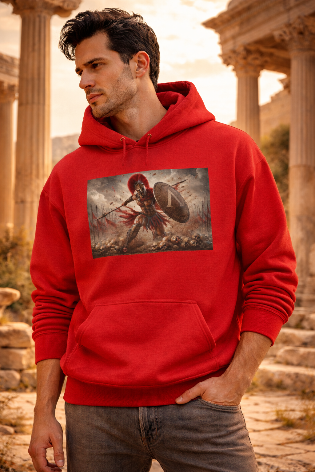 Spartan Battlefield Hoodie — Ancient Warrior Graphic Hoodie