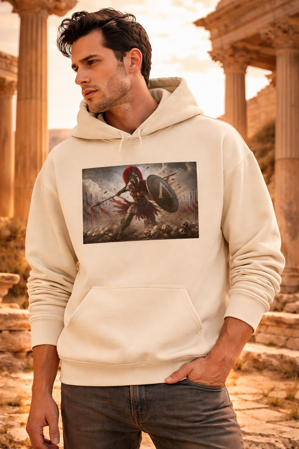 Spartan Battlefield Hoodie — Ancient Warrior Graphic Hoodie