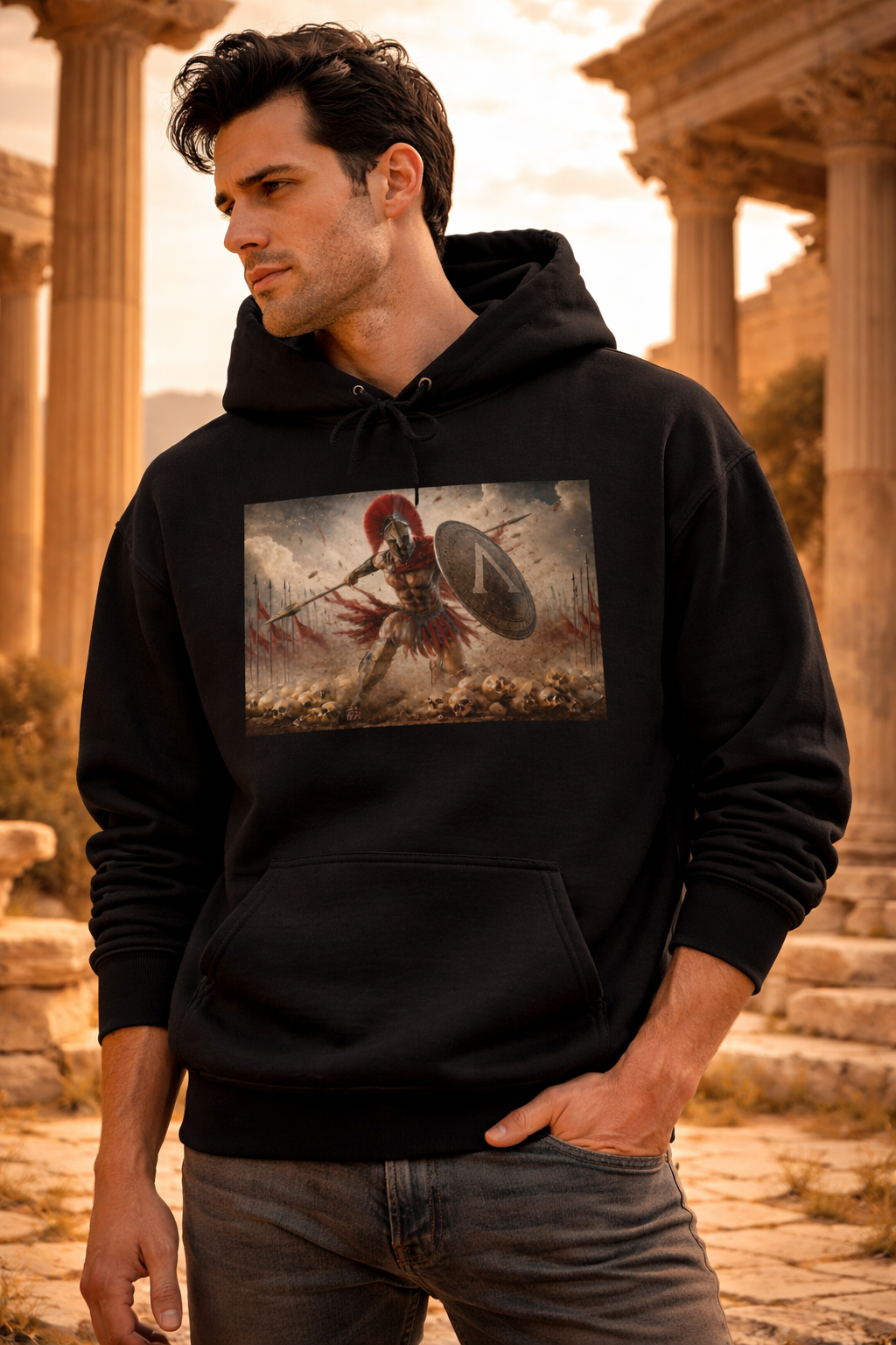 Spartan Battlefield Hoodie — Ancient Warrior Graphic Hoodie