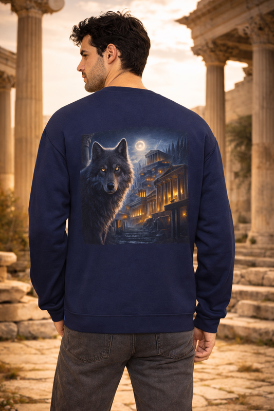 Crewneck Sweatshirt —  Moonlit Wolf Back Graphic