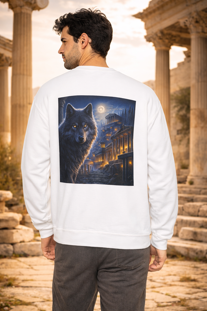 Crewneck Sweatshirt —  Moonlit Wolf Back Graphic
