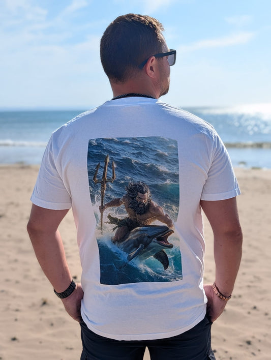T-Shirt — Poseidon Surfing with Dolphin Graphic Tee