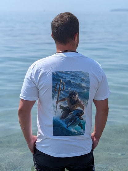 T-Shirt — Poseidon Surfing with Dolphin Graphic Tee