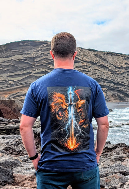 Lion vs Spartan Lightning Graphic T-Shirt