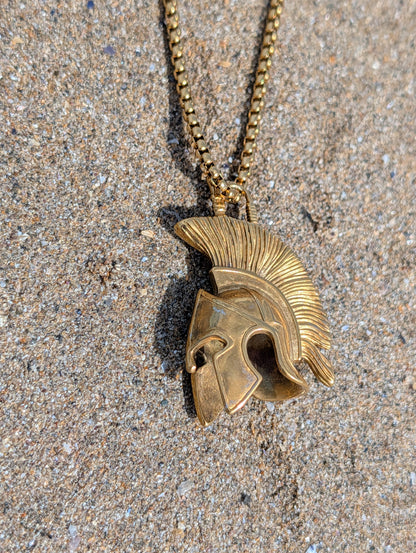 Gold Spartan Legacy Necklace with detailed Spartan warrior helmet pendant