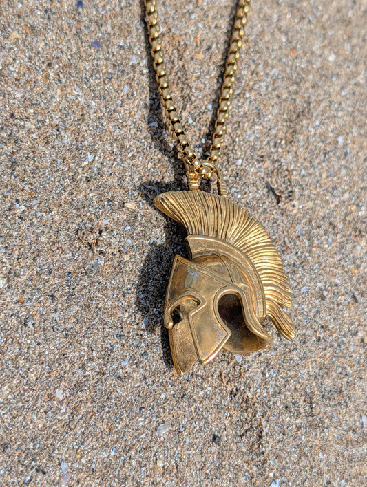 Gold Spartan Legacy Necklace with detailed Spartan warrior helmet pendant